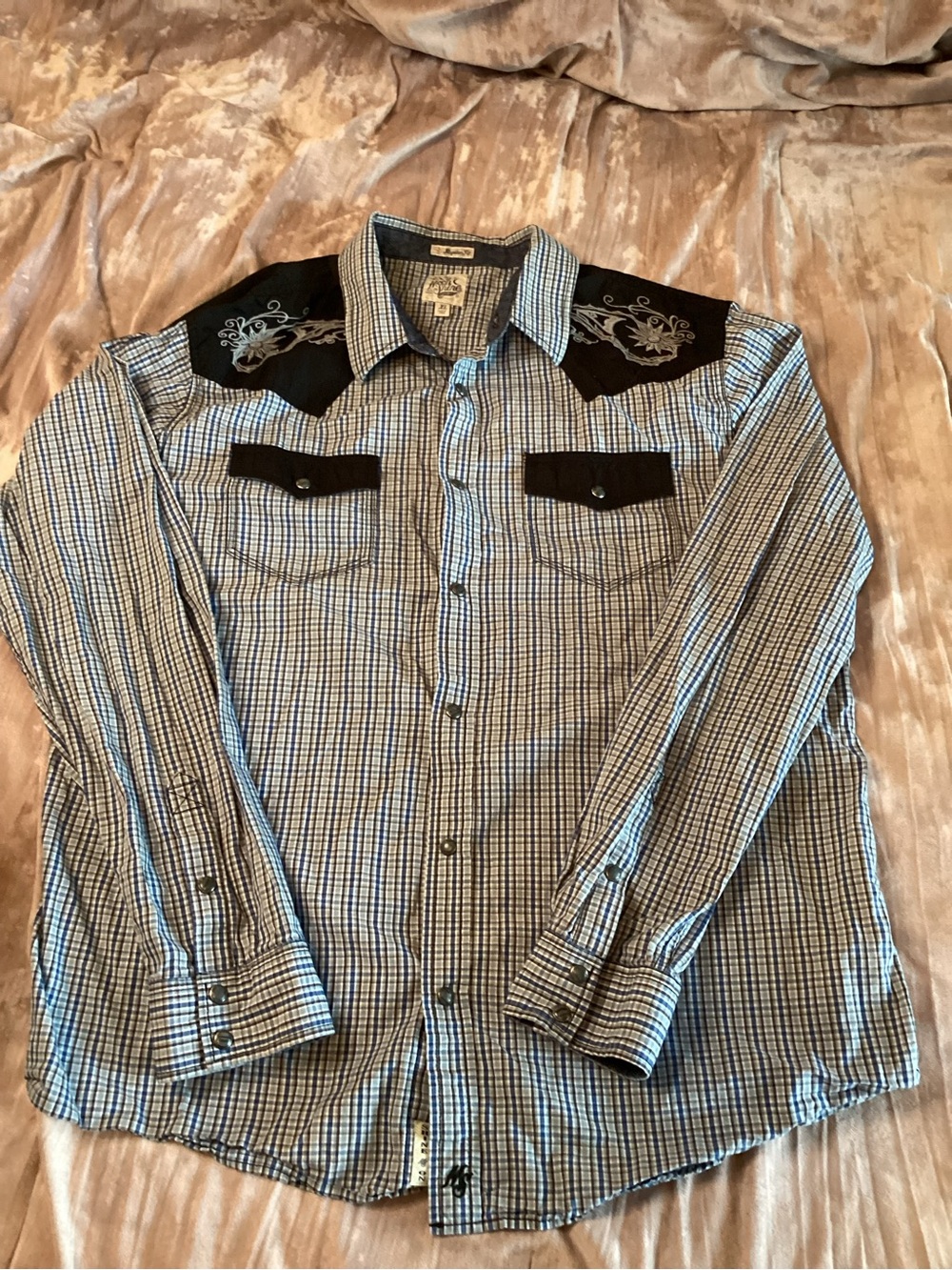 Moonshine Spirit Snap-Front Plaid Western Shirt - Blue/Black